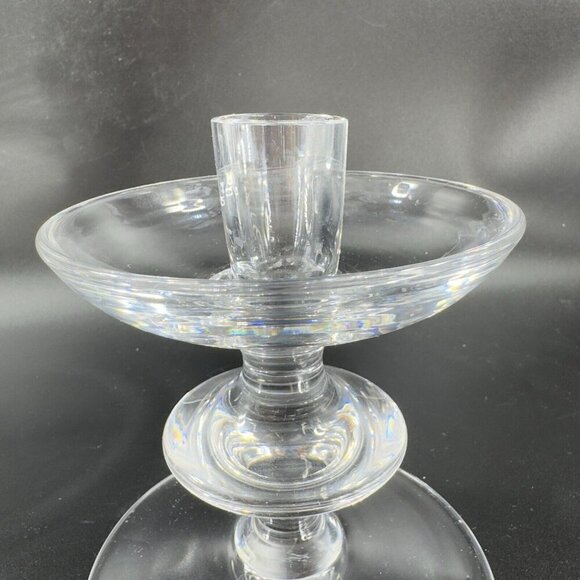 1950s Val Saint Lambert Clear Glass Candlestick Holder Votive Set 2 Signed VTG - Picture 10 of 14